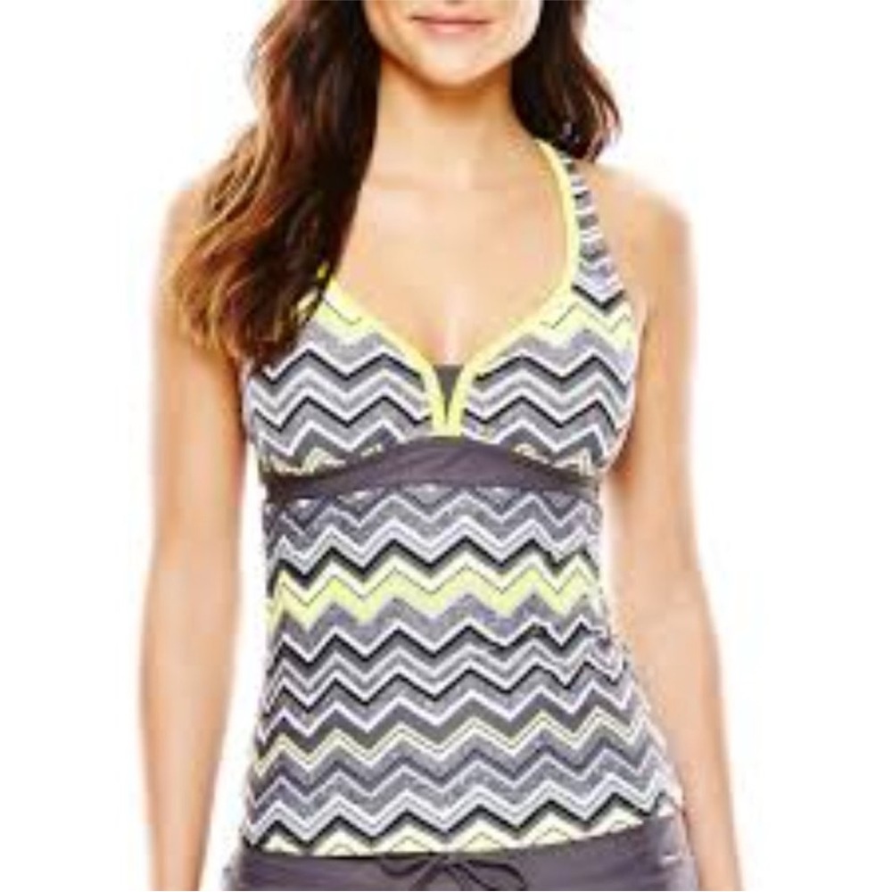 NWT ZeroXPosur Swim Chevron Racerback Tankini Top Sz 16